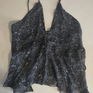 Zara Black and White Printed V-Neck Spaghetti Strap Top